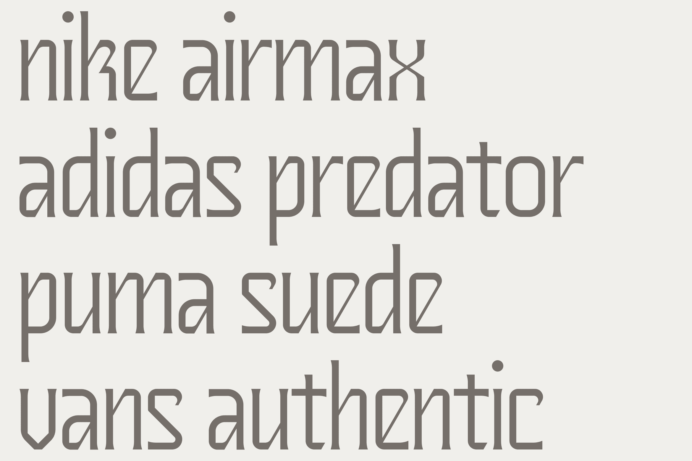 Font sample showing multiple brand names in contemporary sans serif style
