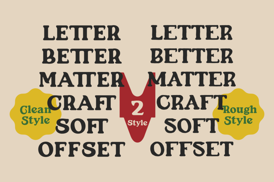 Letter Better Matter Craft font in clean plus rough style with yellow star badges