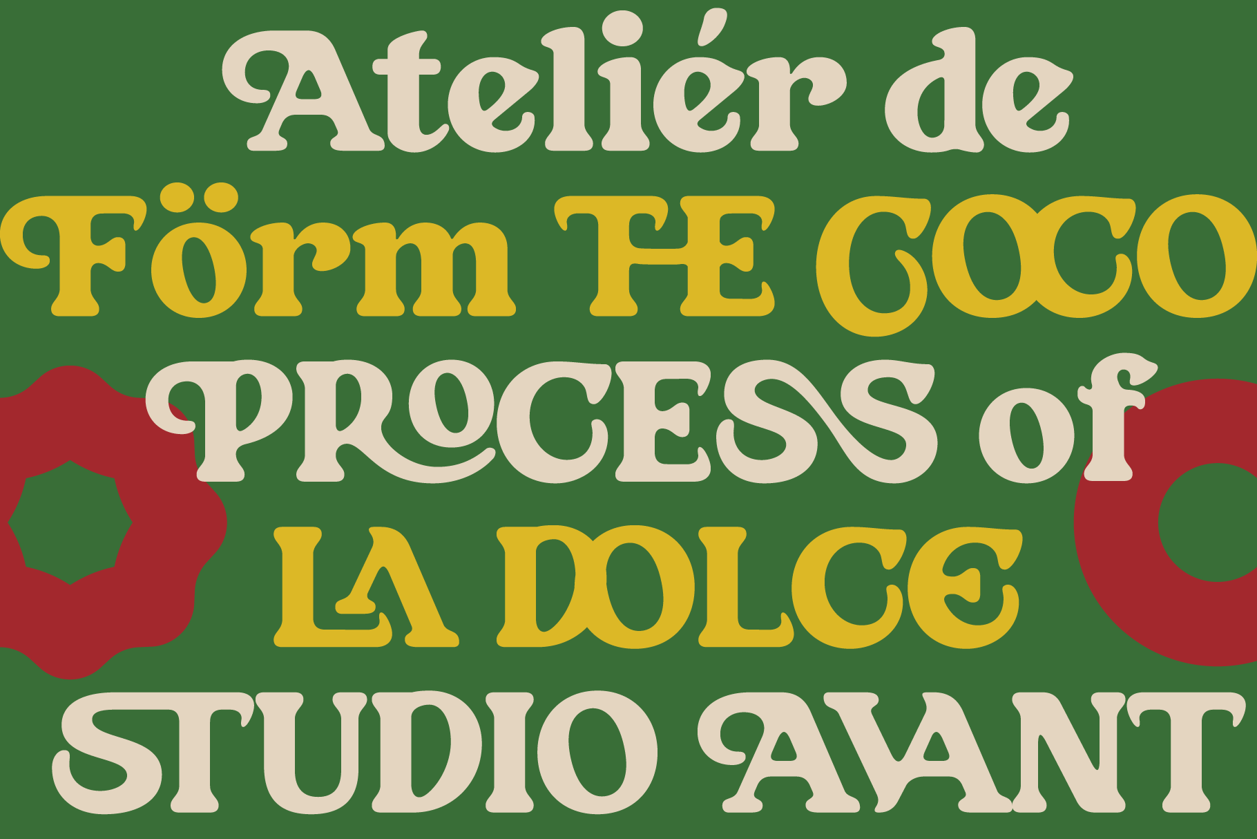 Lingyards serif font on green background showing French, Spanish, Italian text samples in cream gold
