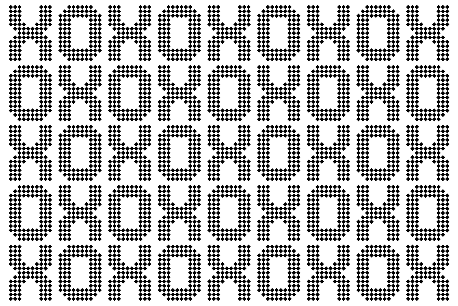 Repeating pattern of pixelated font letters in gridded dot style