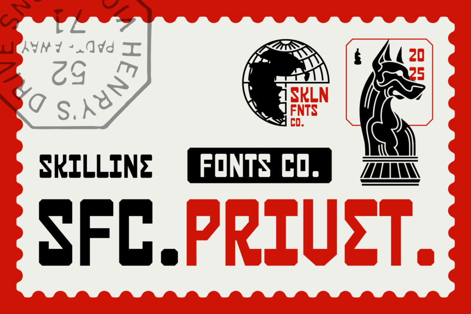 Vintage postage stamp design with bull illustration featuring stacked font treatment