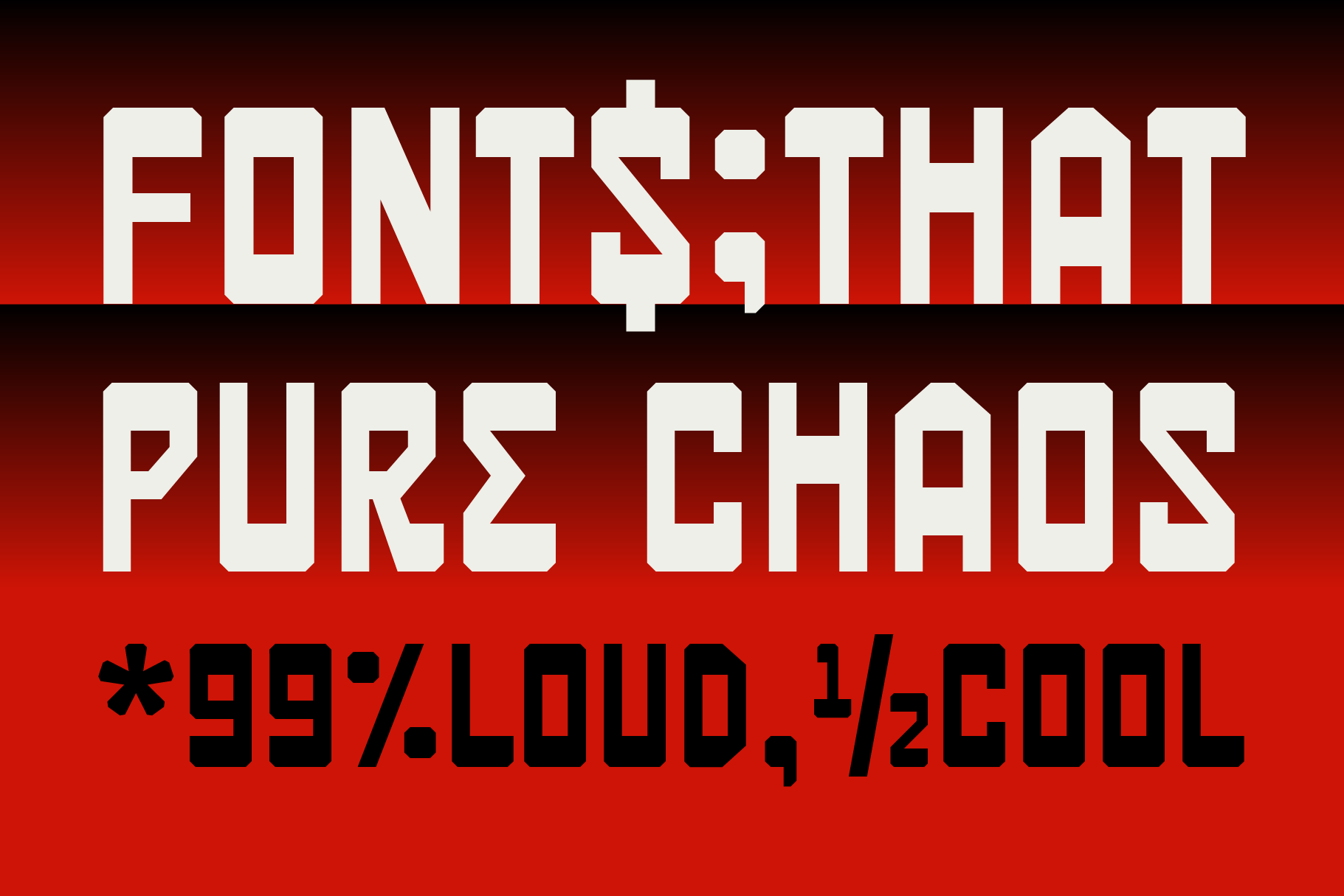 Bold sans serif font sample showing uppercase letters with chaotic distorted glitch effect