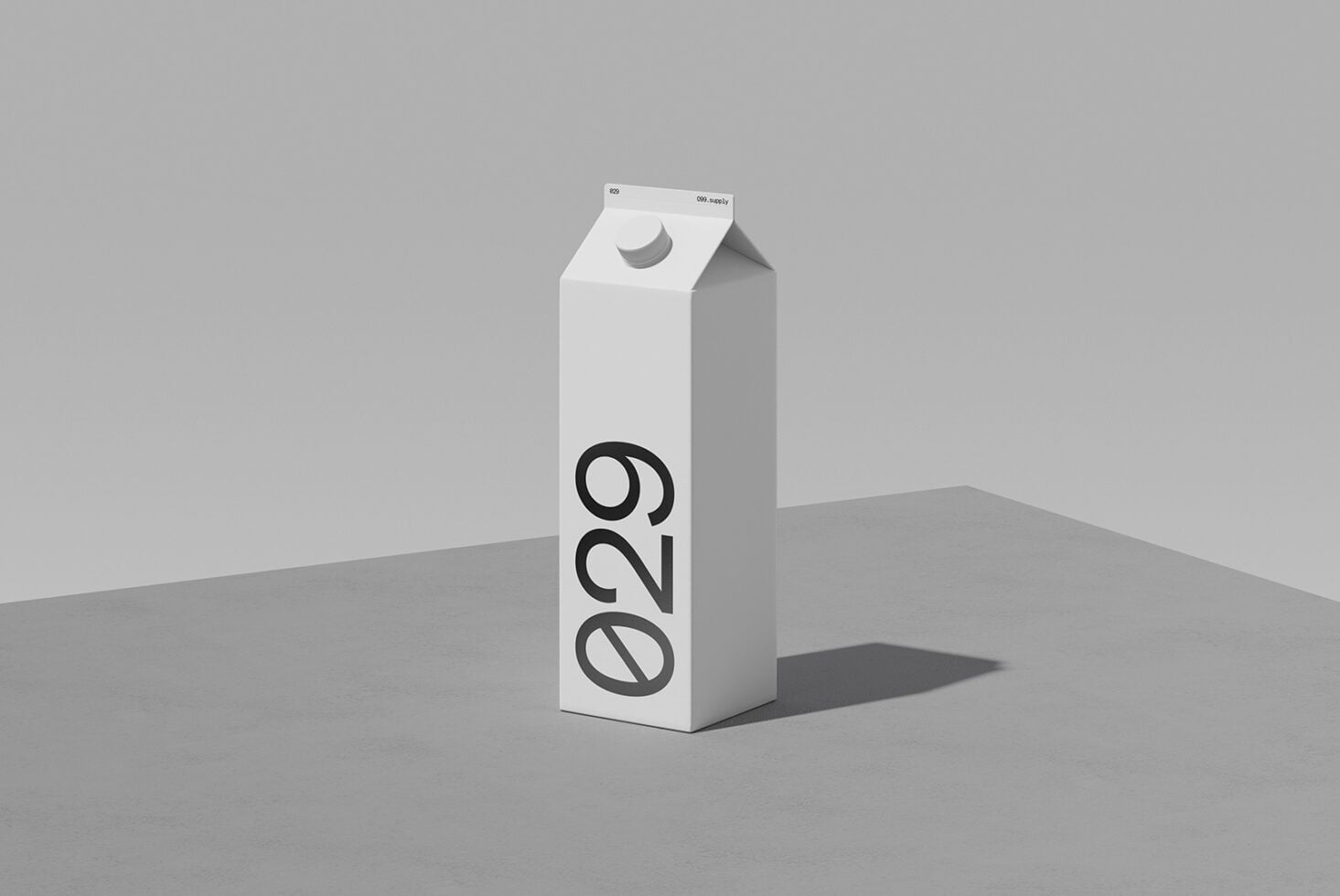 Minimalist milk carton mockup with clean typography on white packaging, cast shadow included