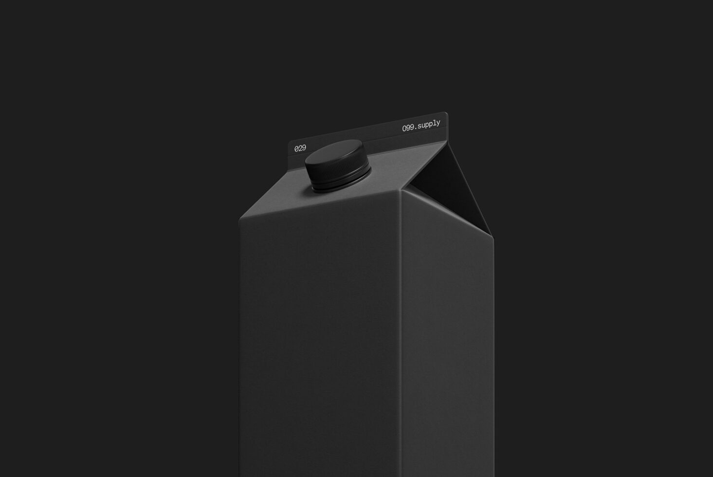 Minimalist carton mockup with black cap on dark background, clean branding space