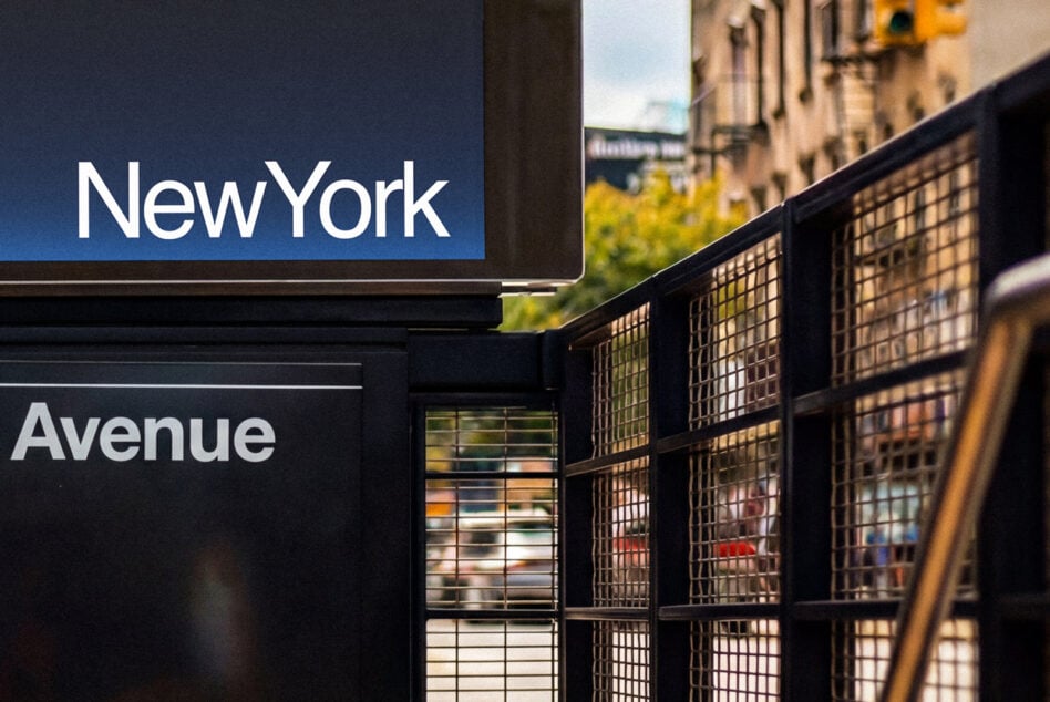 Street sign reading New York Avenue with mesh fence beyond