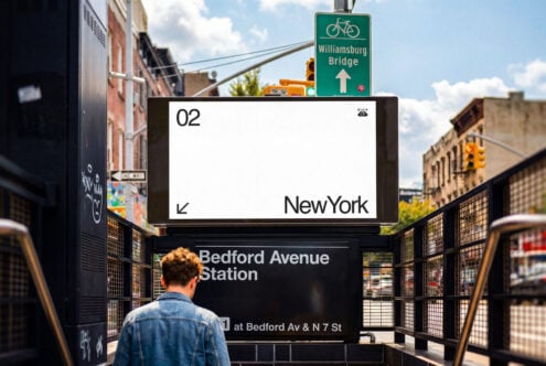 Billboard mockup with blank white space New York text visible