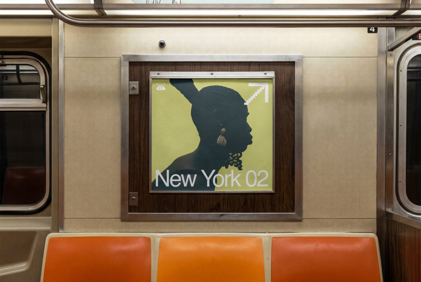 New York 02 poster mockup inside subway car with silhouette graphic