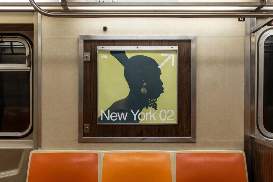 New York 02 poster mockup inside subway car with silhouette graphic