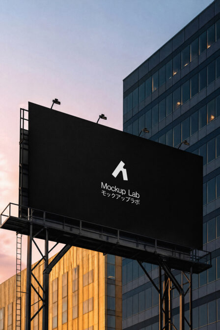 Billboard mockup with logo display against urban skyline at dusk