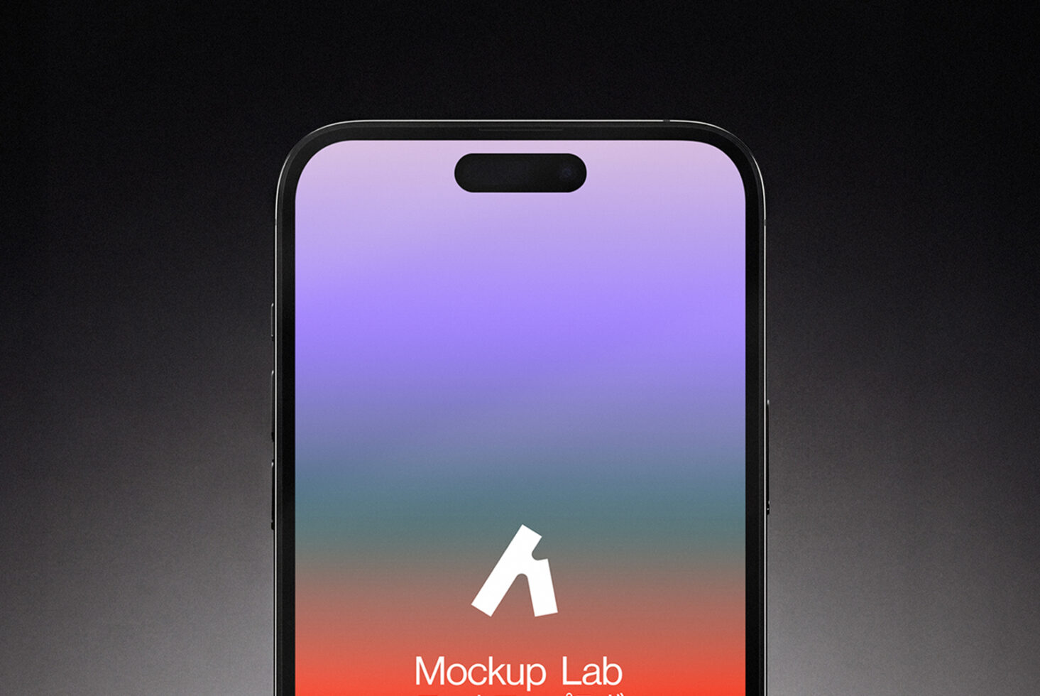 iPhone with purple to coral gradient screen showing Mockup Lab logo