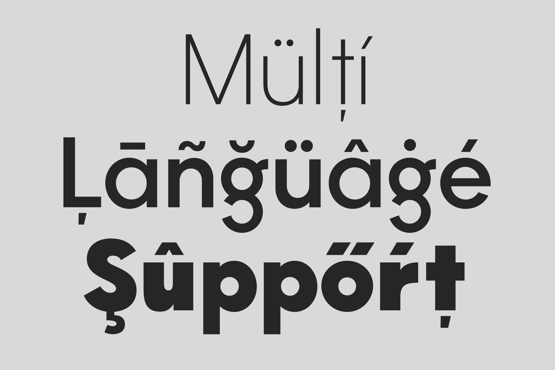 Multilingual font support showing text with diacritical marks