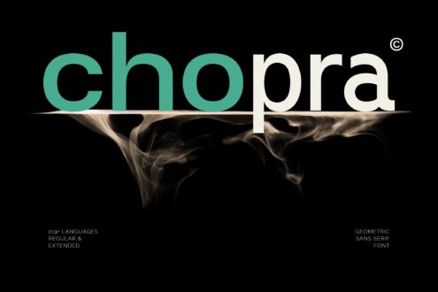 Chopra font logo treatment with smoke effect showing Regular Extended language coverage
