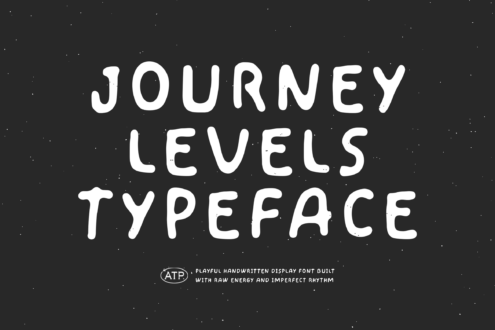 Journey Levels typeface with chunky handwritten letters on starry dark background