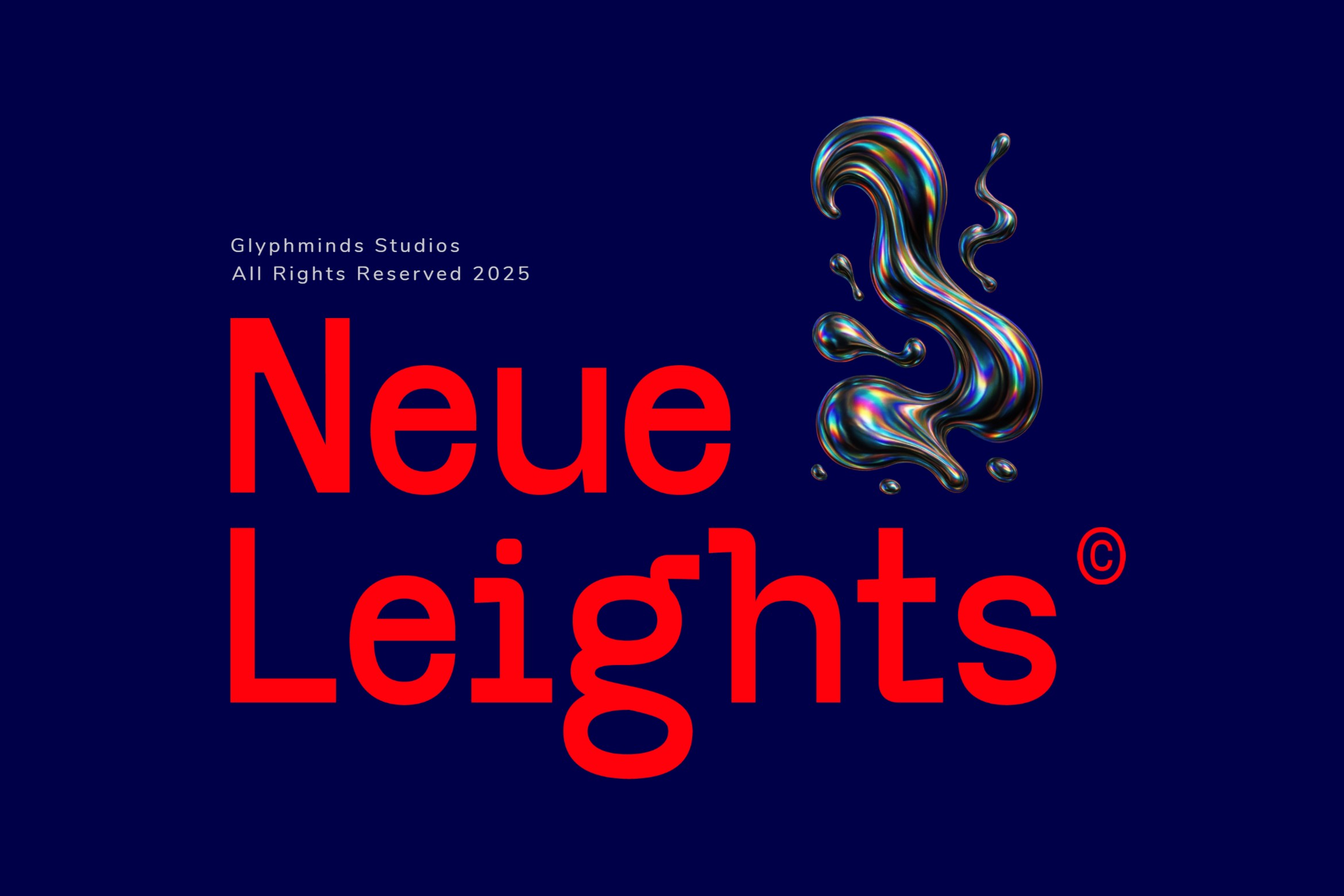 Neue Leights typeface in bold red letters on dark blue background