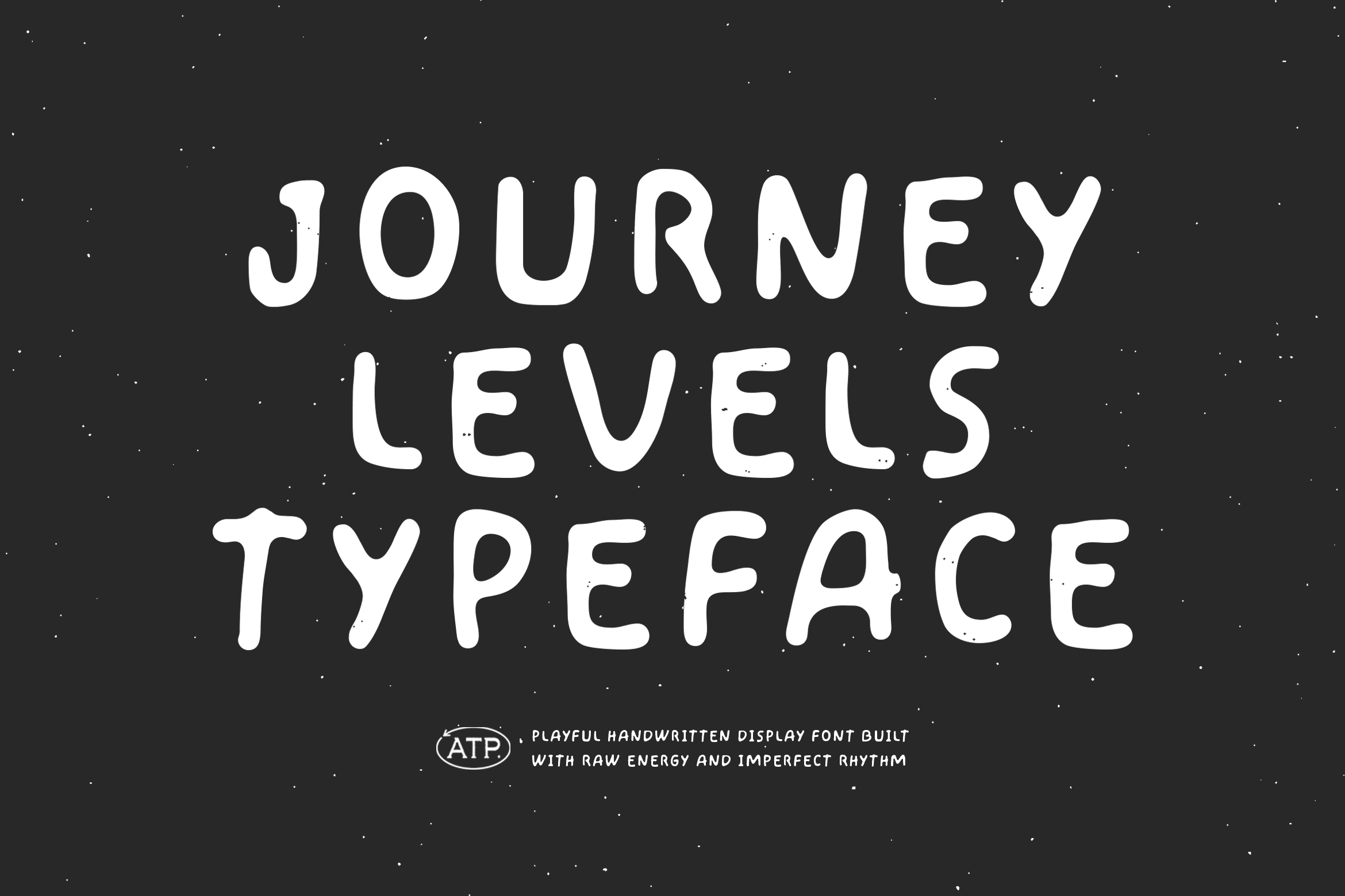 Journey Levels typeface with chunky handwritten letters on starry dark background