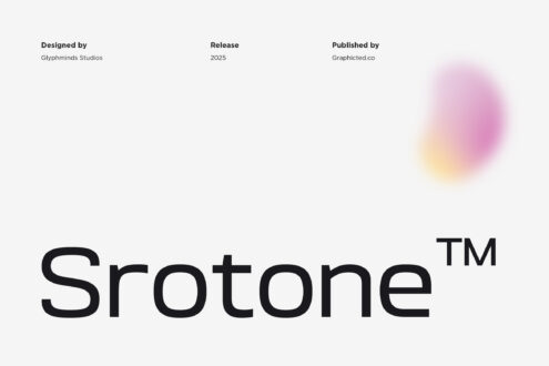Srotone typeface with gradient blob, designed by Glyphminds Studios