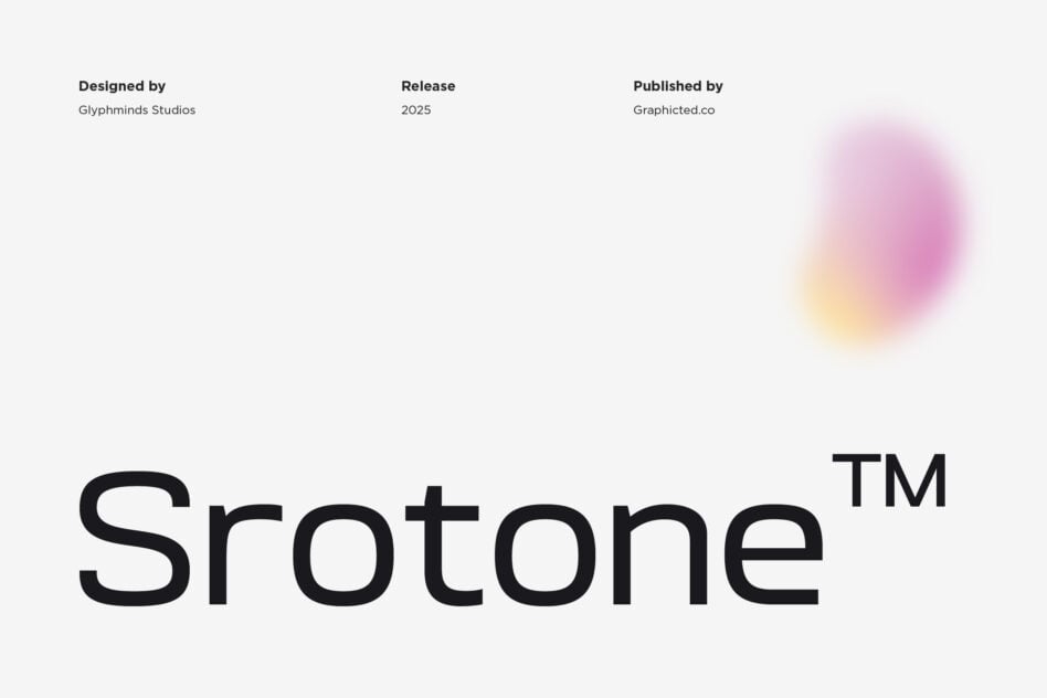 Srotone typeface with gradient blob, designed by Glyphminds Studios