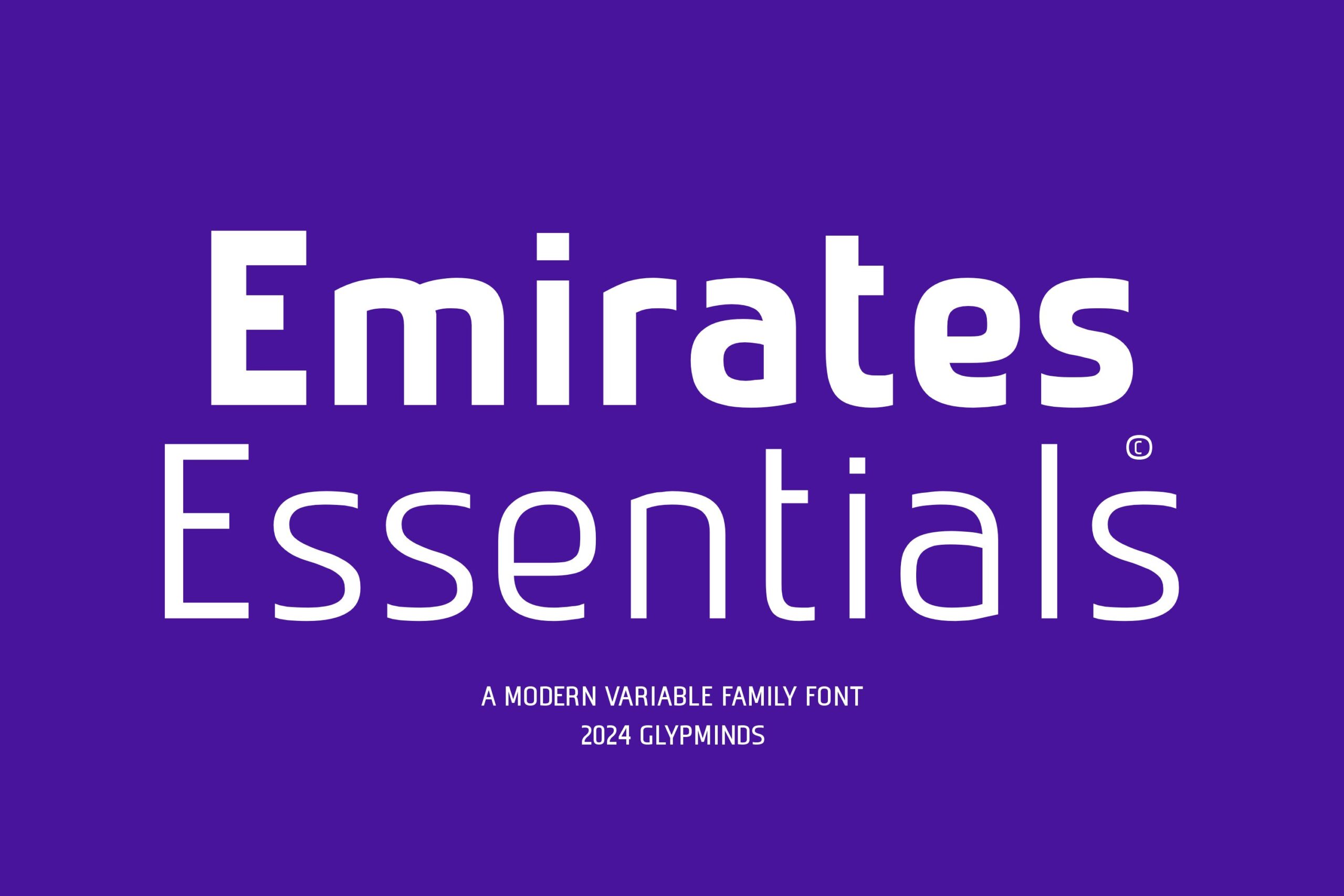 Emirates Essentials modern variable font family by Glyphminds 2024