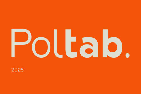 Bold modern font design Poltab 2025 on vibrant orange background perfect for designers seeking unique typography digital assets or branding templates