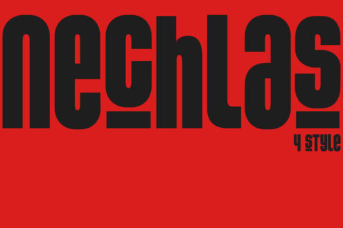 Bold black font styled text Nechlas on a vibrant red background showcasing unique typography design ideal for modern graphic design projects and branding.
