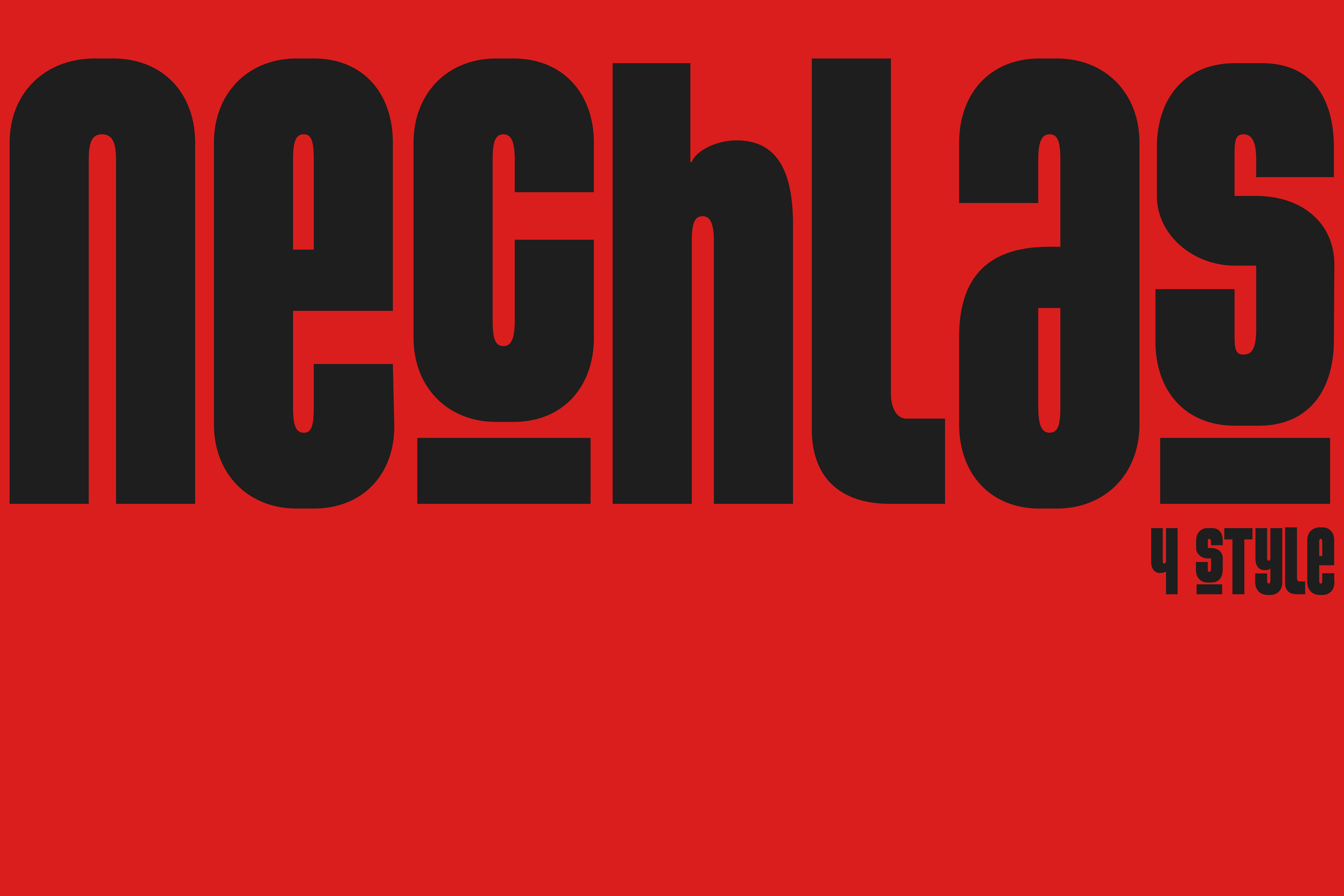 Bold black font styled text Nechlas on a vibrant red background showcasing unique typography design ideal for modern graphic design projects and branding.