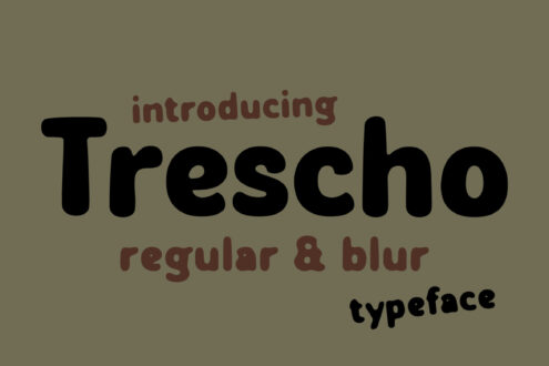 Trescho typeface with regular weight plus blurred variant on sage background