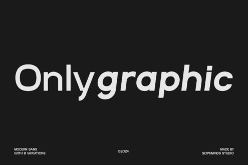 Onlyographic sans serif typeface displayed on dark background