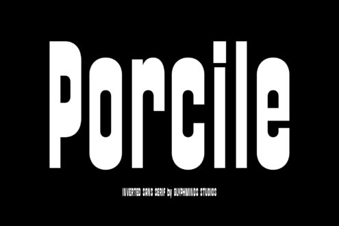 Porcile inverted sans serif typeface on black background