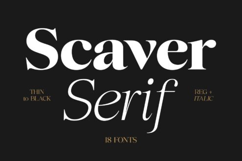 Scaver Serif typeface sample with 18 fonts, thin to black range plus italics