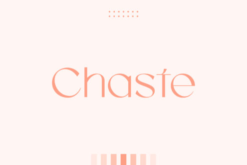 Chaste typeface display with color palette swatches below in coral tones