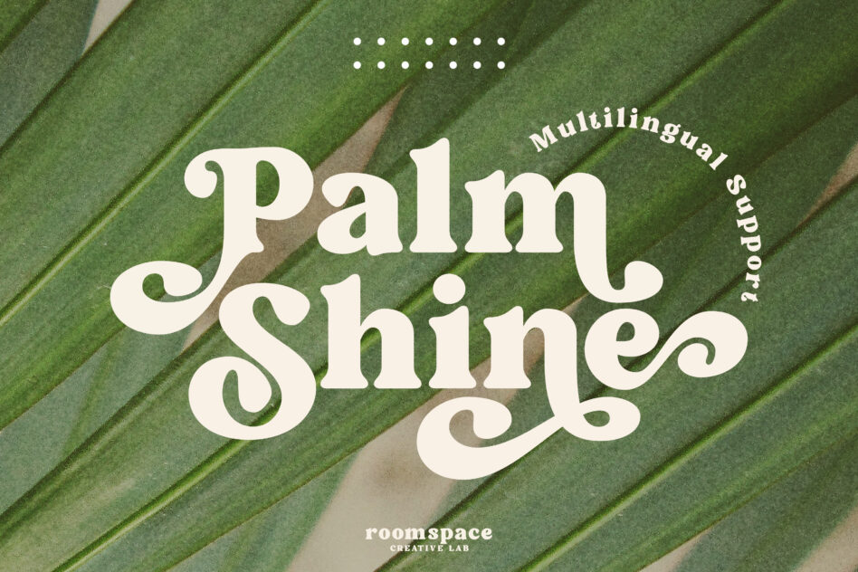 Palm Shine serif font displayed on aerial drone shot of green farm fields