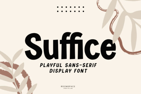 Suffice display font in bold black lettering on cream background