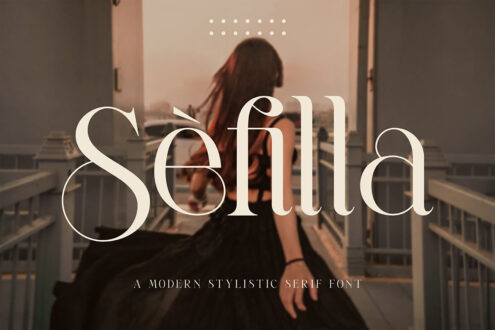 Senna serif font overlaid on urban rooftop scene with woman