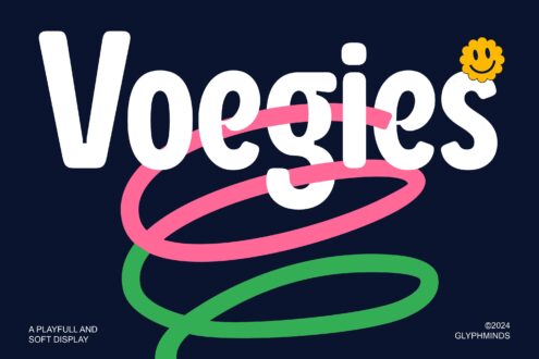 Voegies playful display font with curved pink green elements outlined