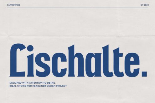 Liscialle serif typeface display in bold blue on cream paper with header text