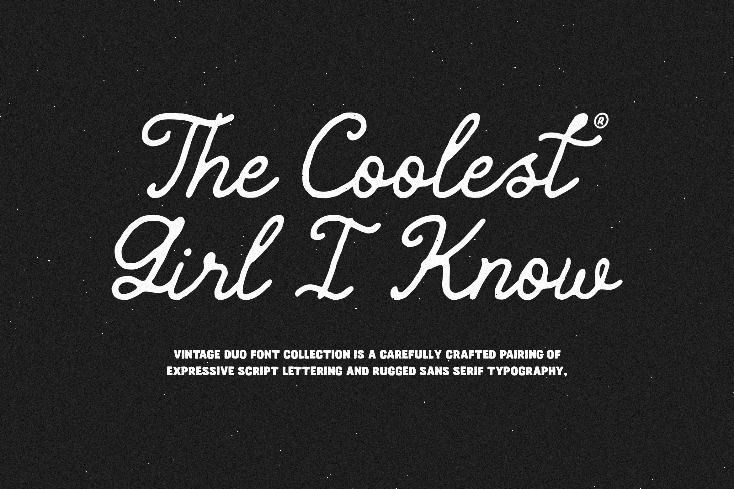 Vintage font duo with flowing script paired with bold sans serif on dark starry background