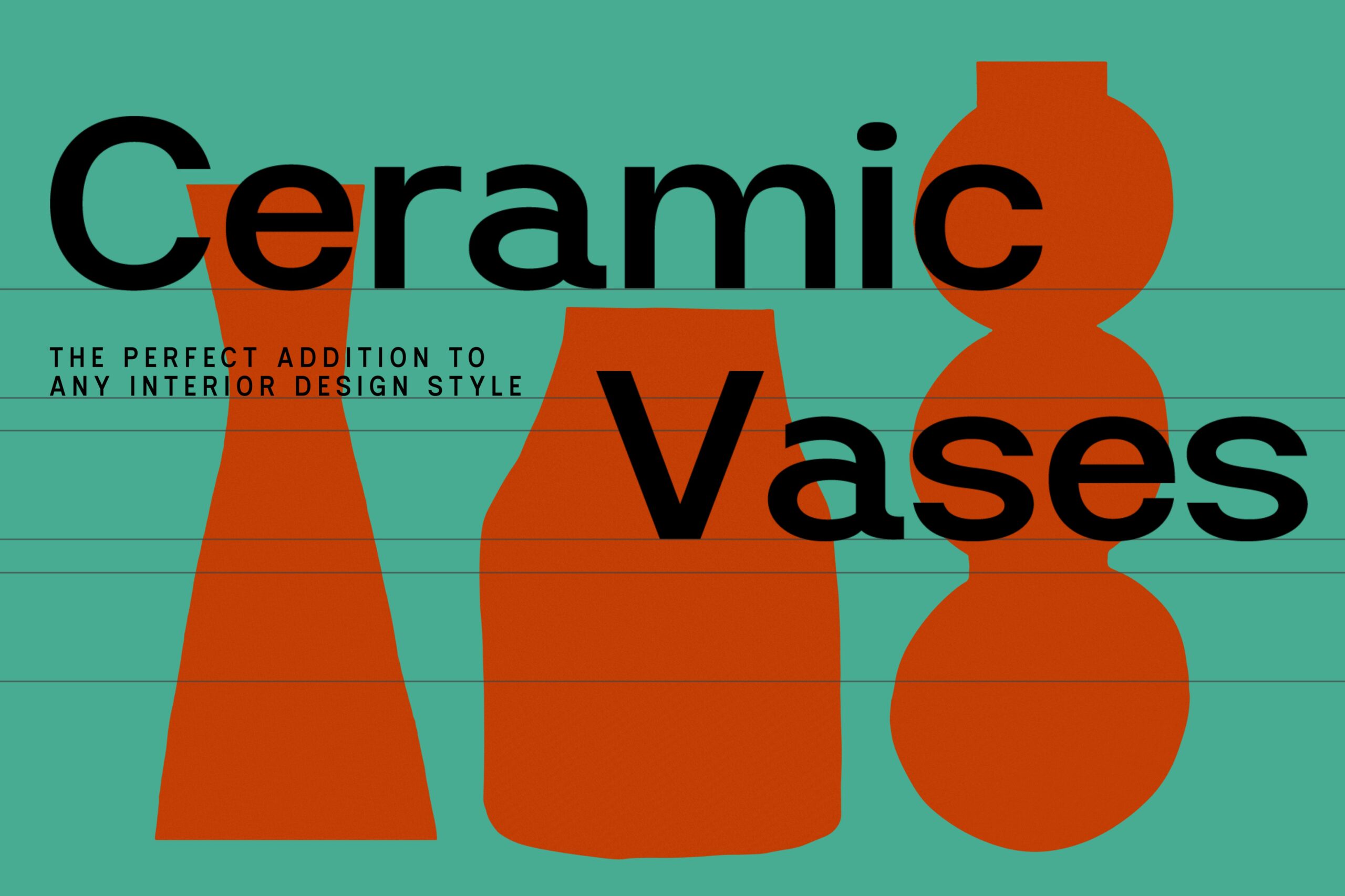 Ceramic Vases poster with three orange vessels on turquoise background