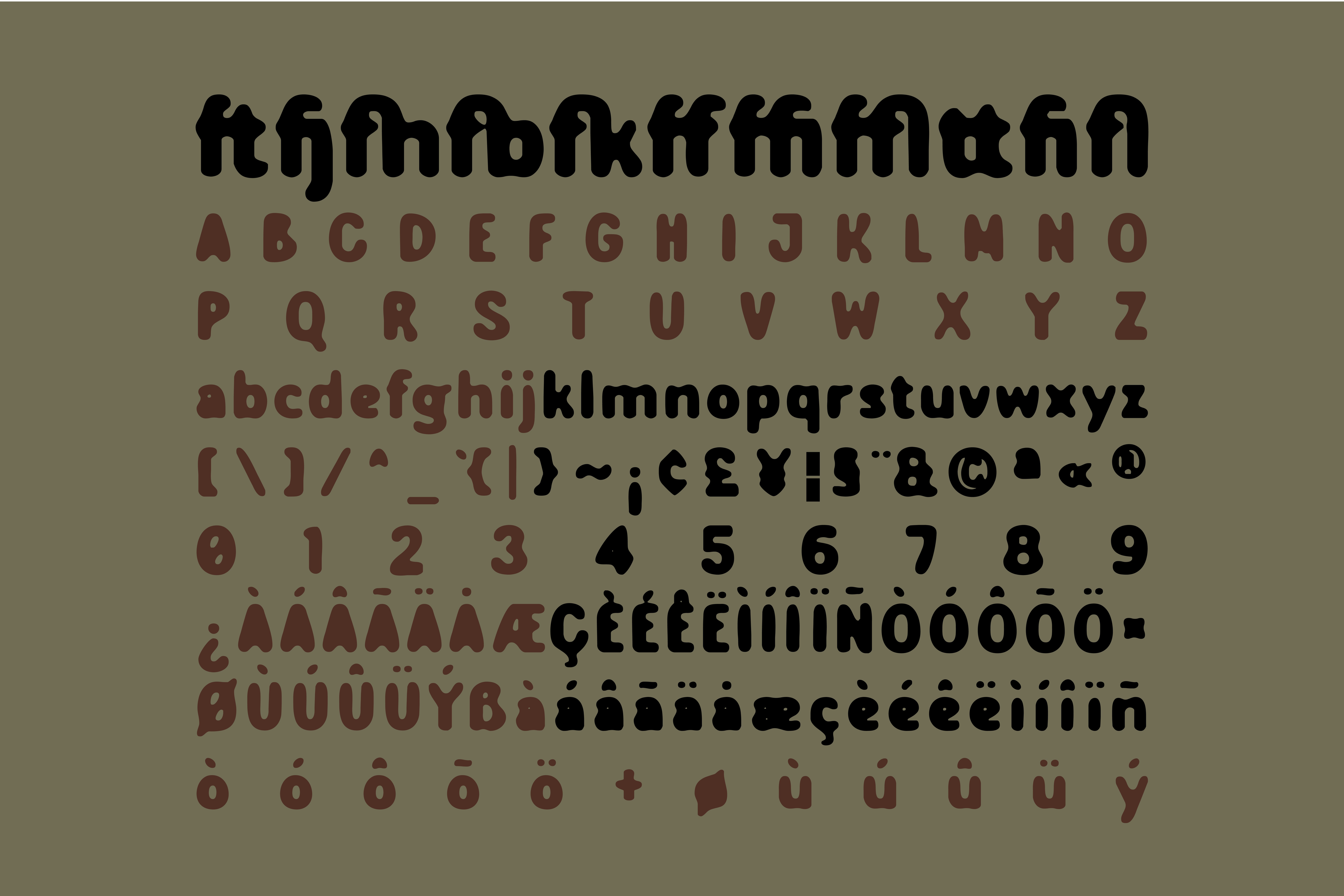 Bold modern font featuring uppercase, lowercase, numbers, and symbols, ideal for graphic design templates and creative typography projects.
