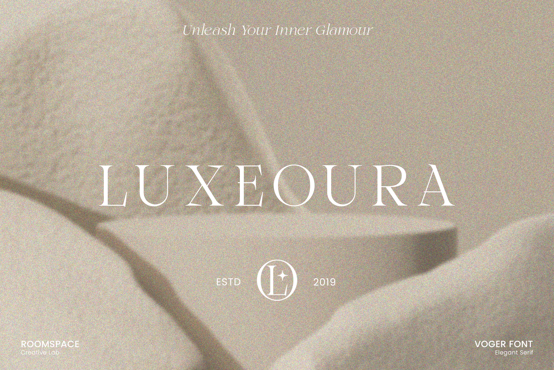 Elegant serif font Luxeoura showcased on textured background ideal for designers seeking sophisticated typography. Available on digital assets marketplace.