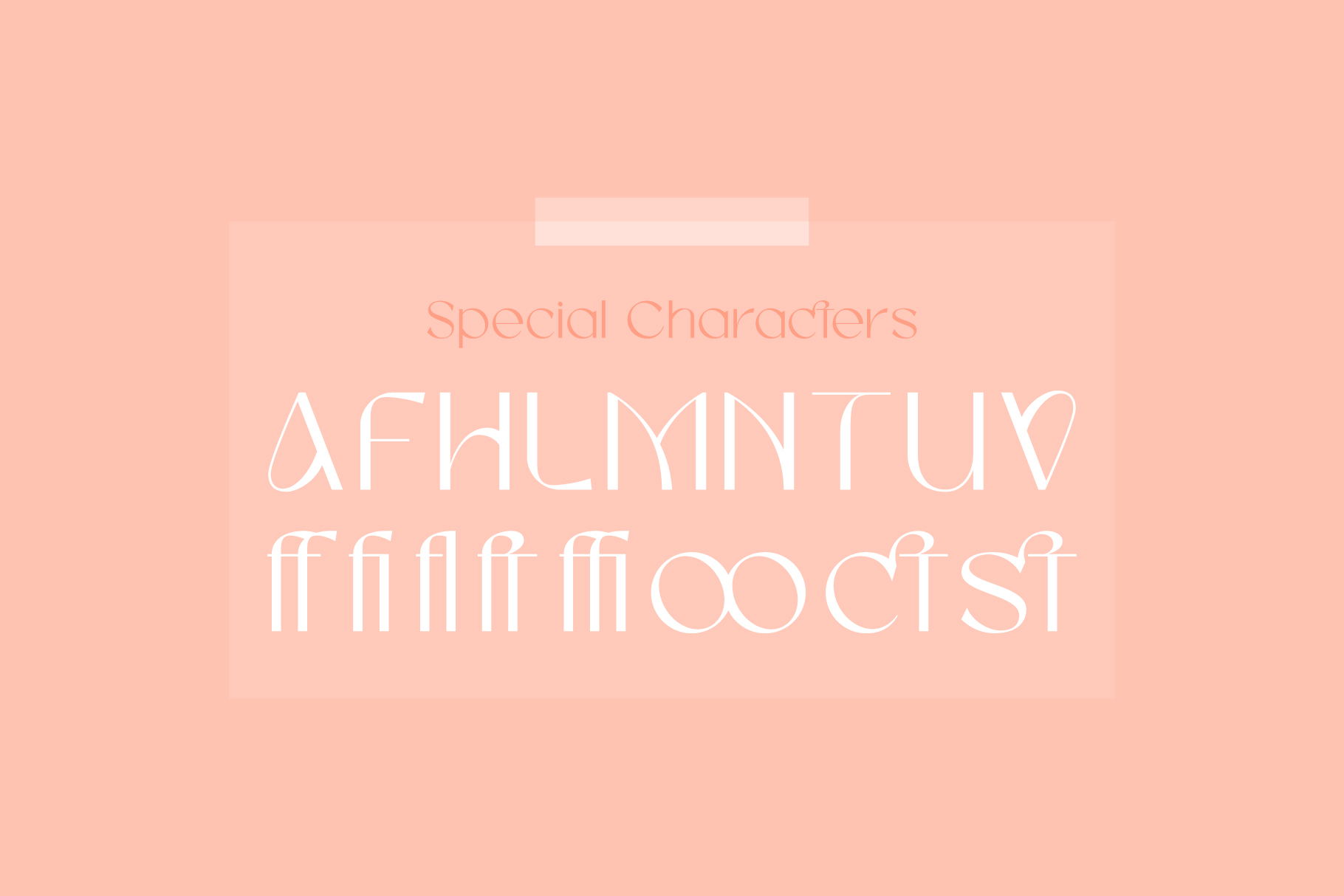 Outline font displaying special characters with decorative swashes on pink background