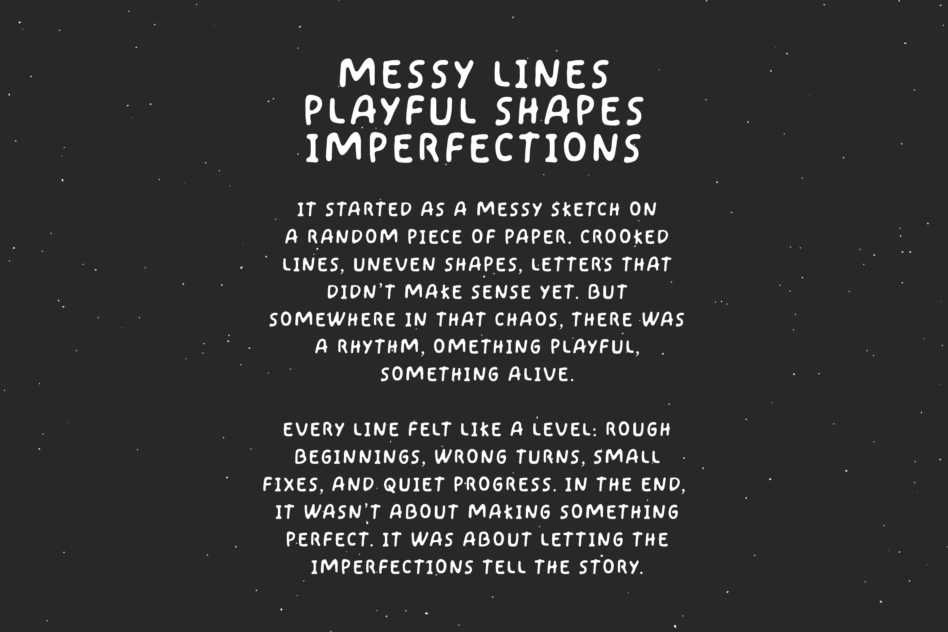 Dark background showing Journey Levels handwritten font intro, messy aesthetic