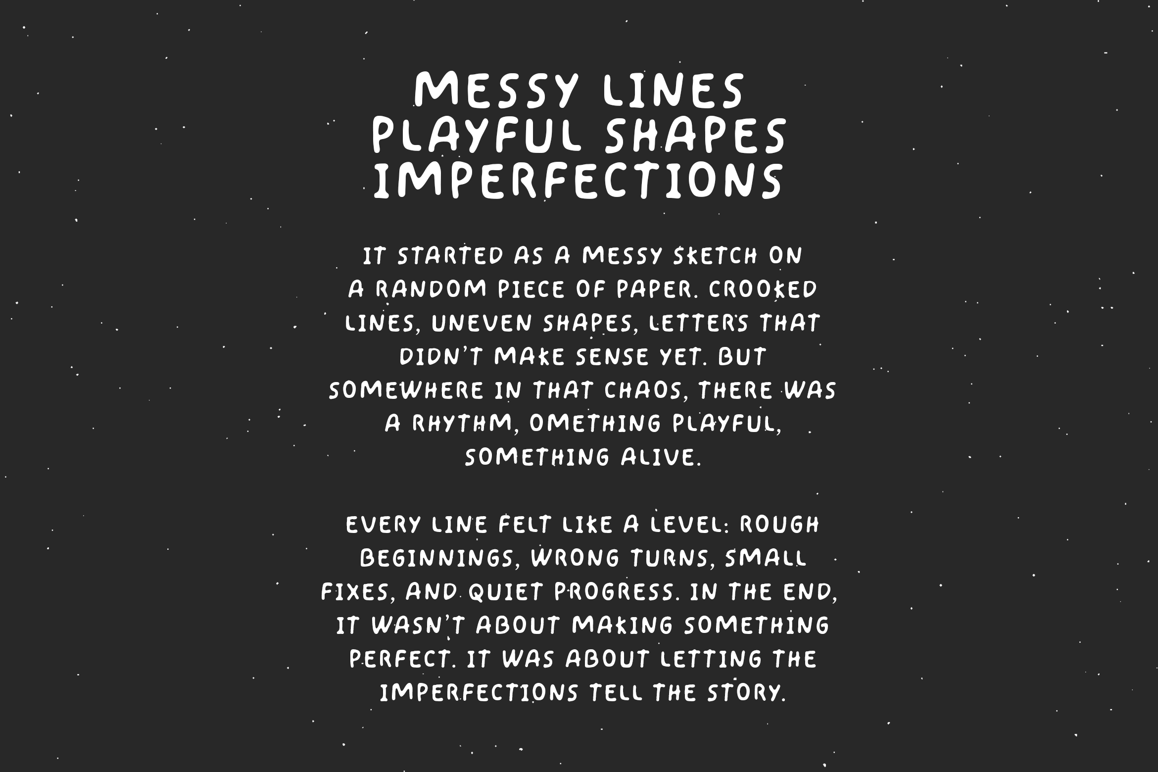 Dark background showing Journey Levels handwritten font intro, messy aesthetic