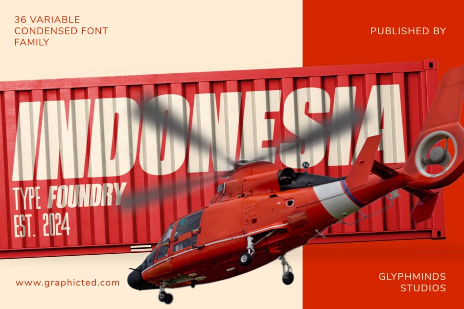Helicopter illustration with condensed font family display