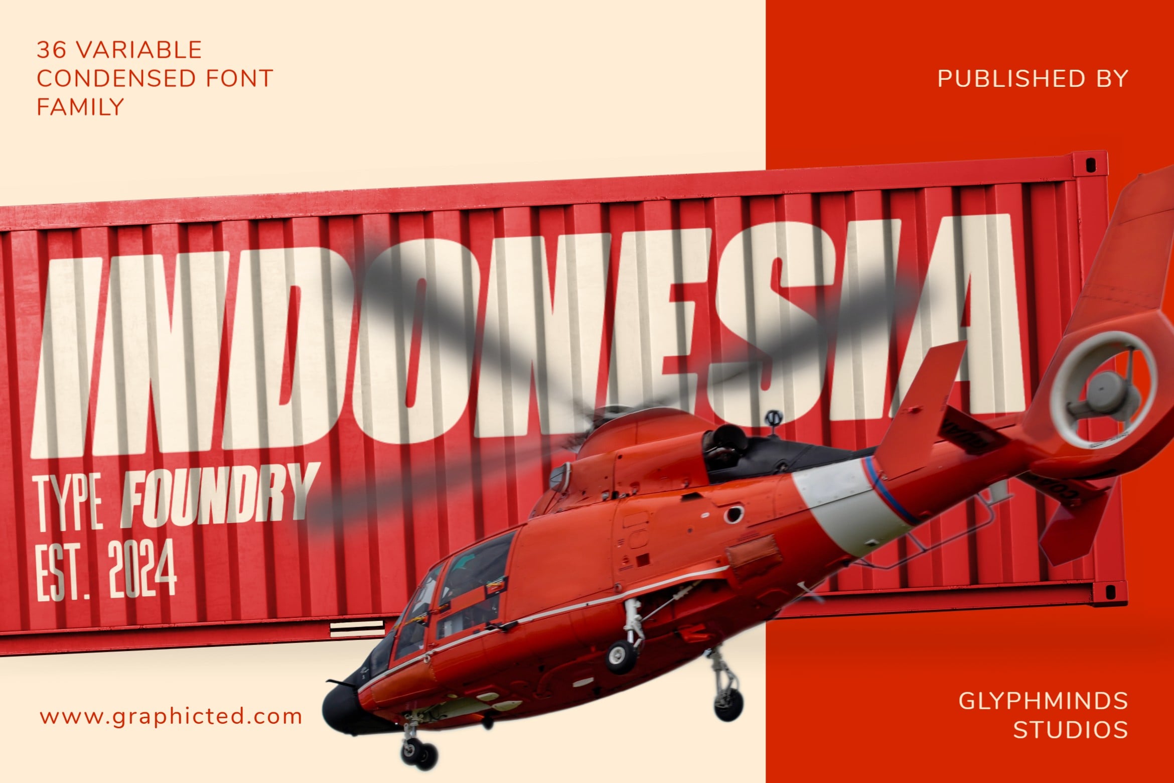 Helicopter illustration with condensed font family display