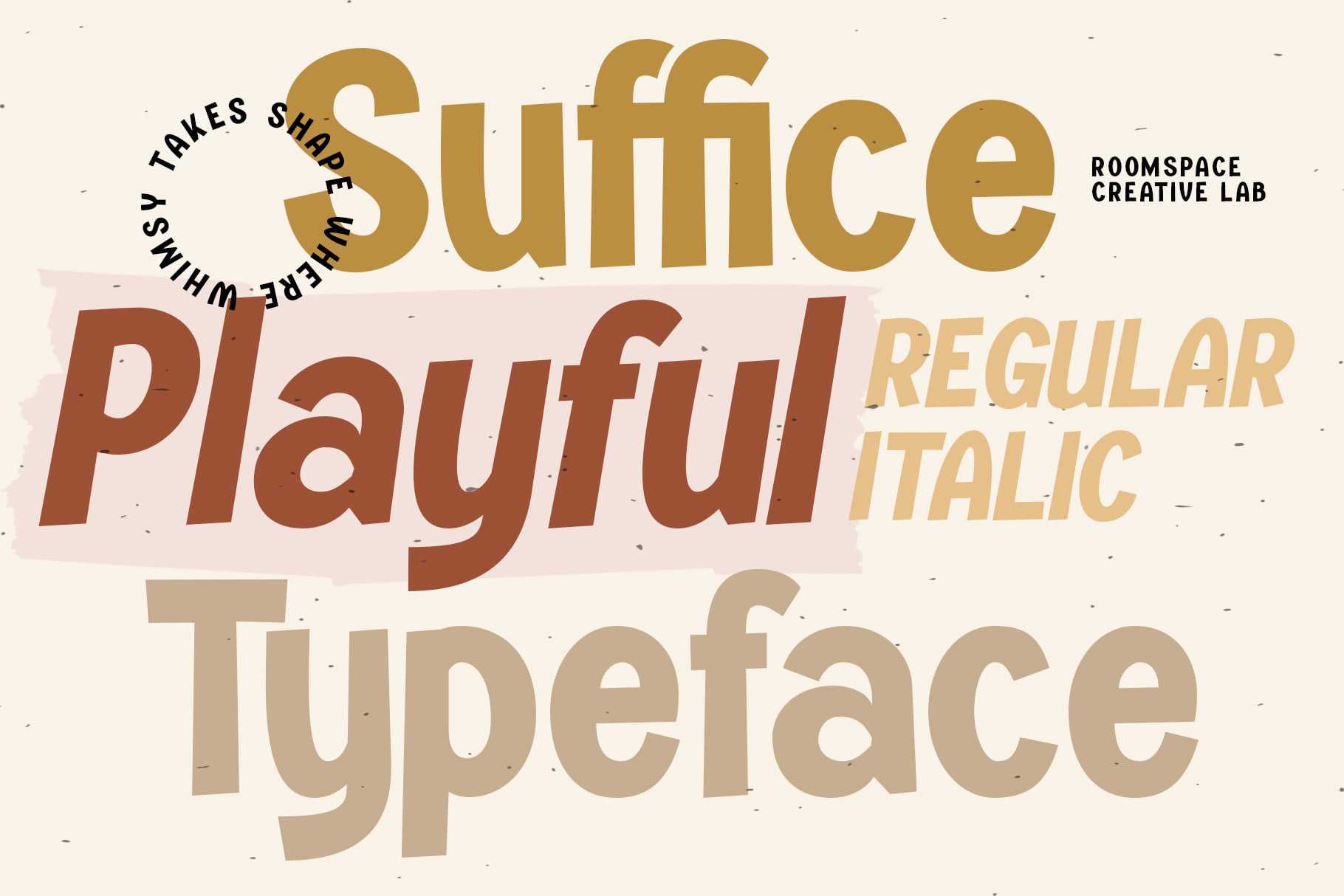 Suffice Playful typeface sample with vintage color palette by Roomspace