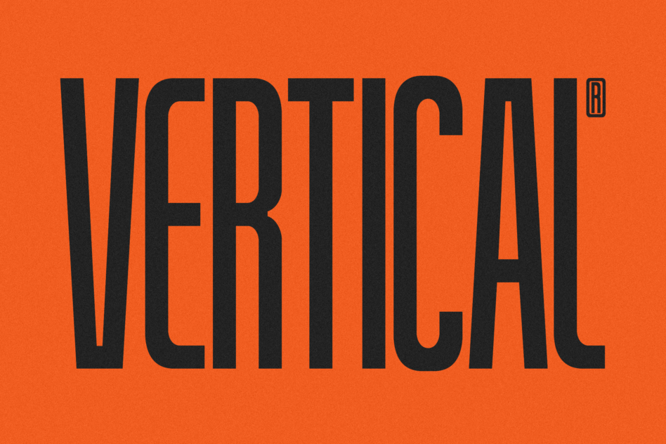 Bold vertical font on bright orange background, ideal for modern branding, headlines, typography design projects, and graphic design templates.
