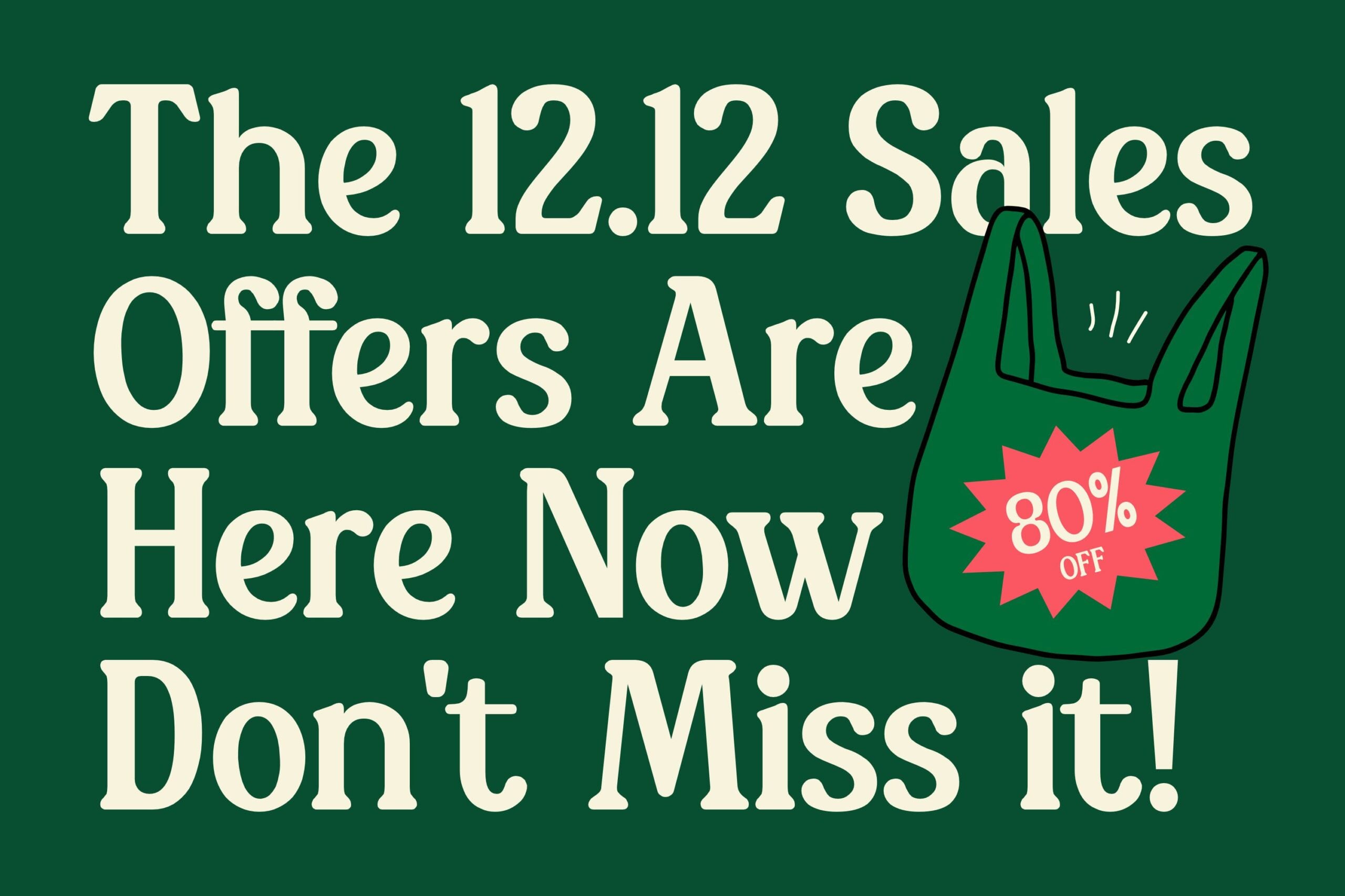 Retro sale poster on green background with shopping bag 80 percent off