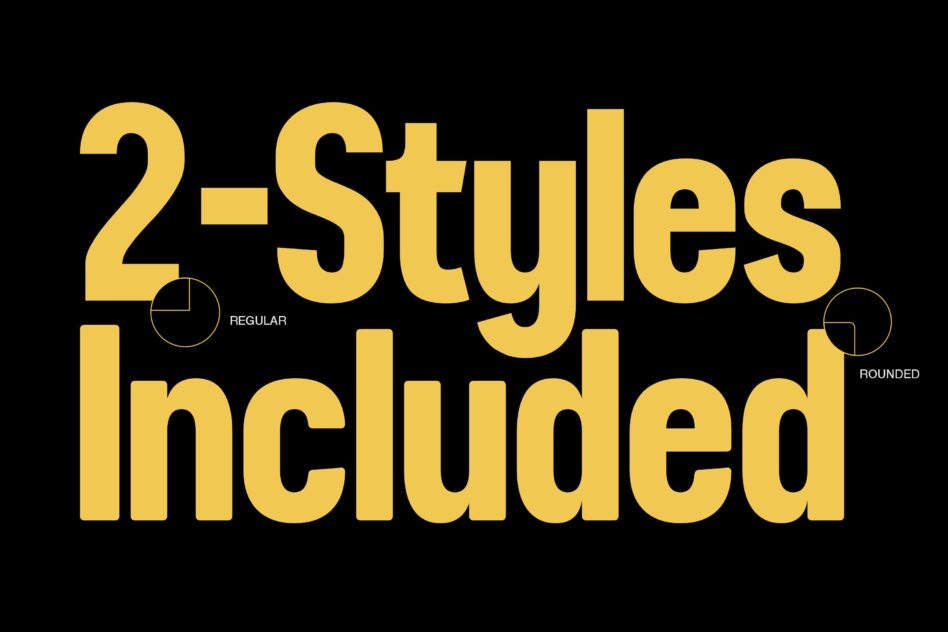 Oversized yellow serif typeface with rounded options highlighted on solid black background