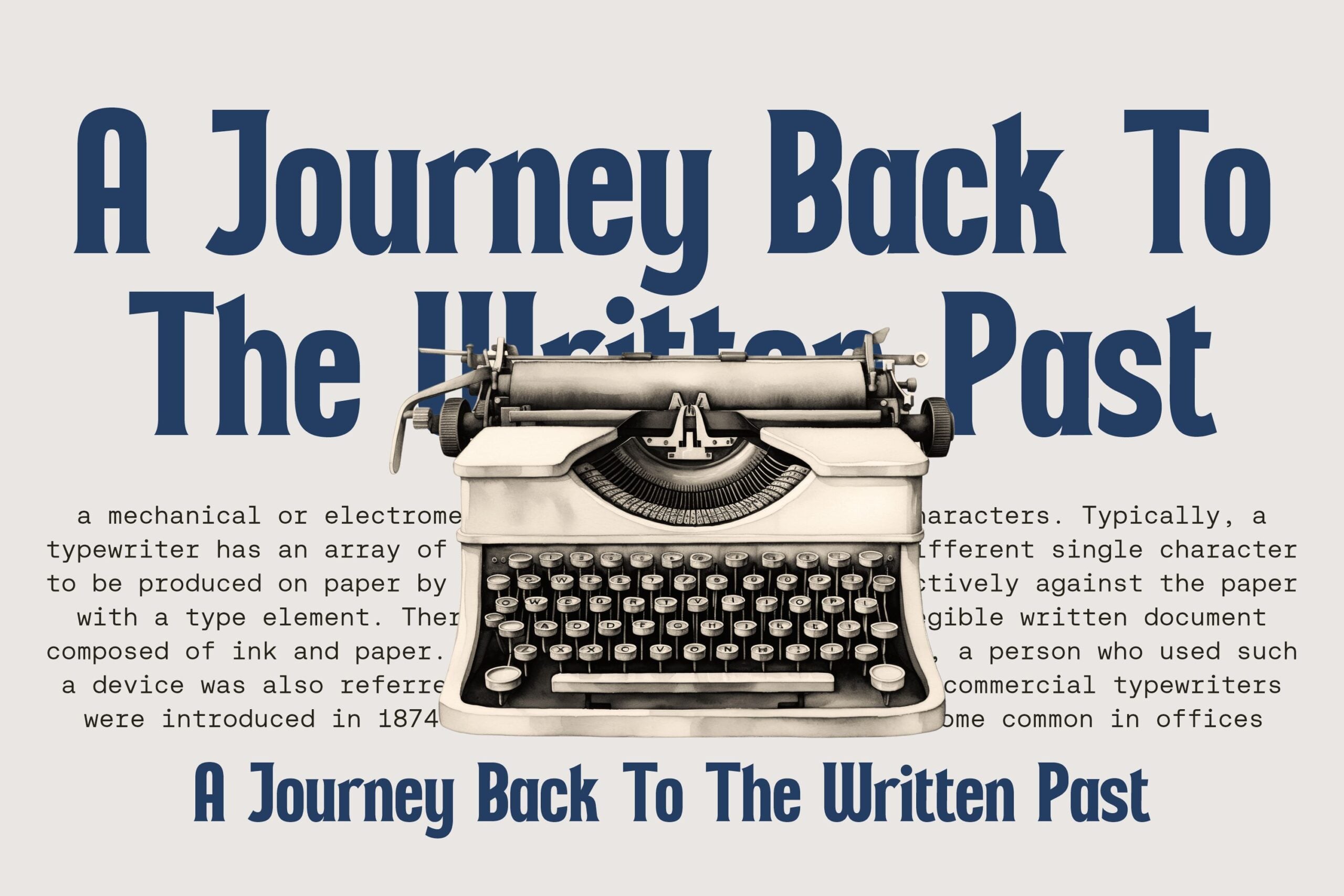 Typewriter illustration with heading text over cream background about written history