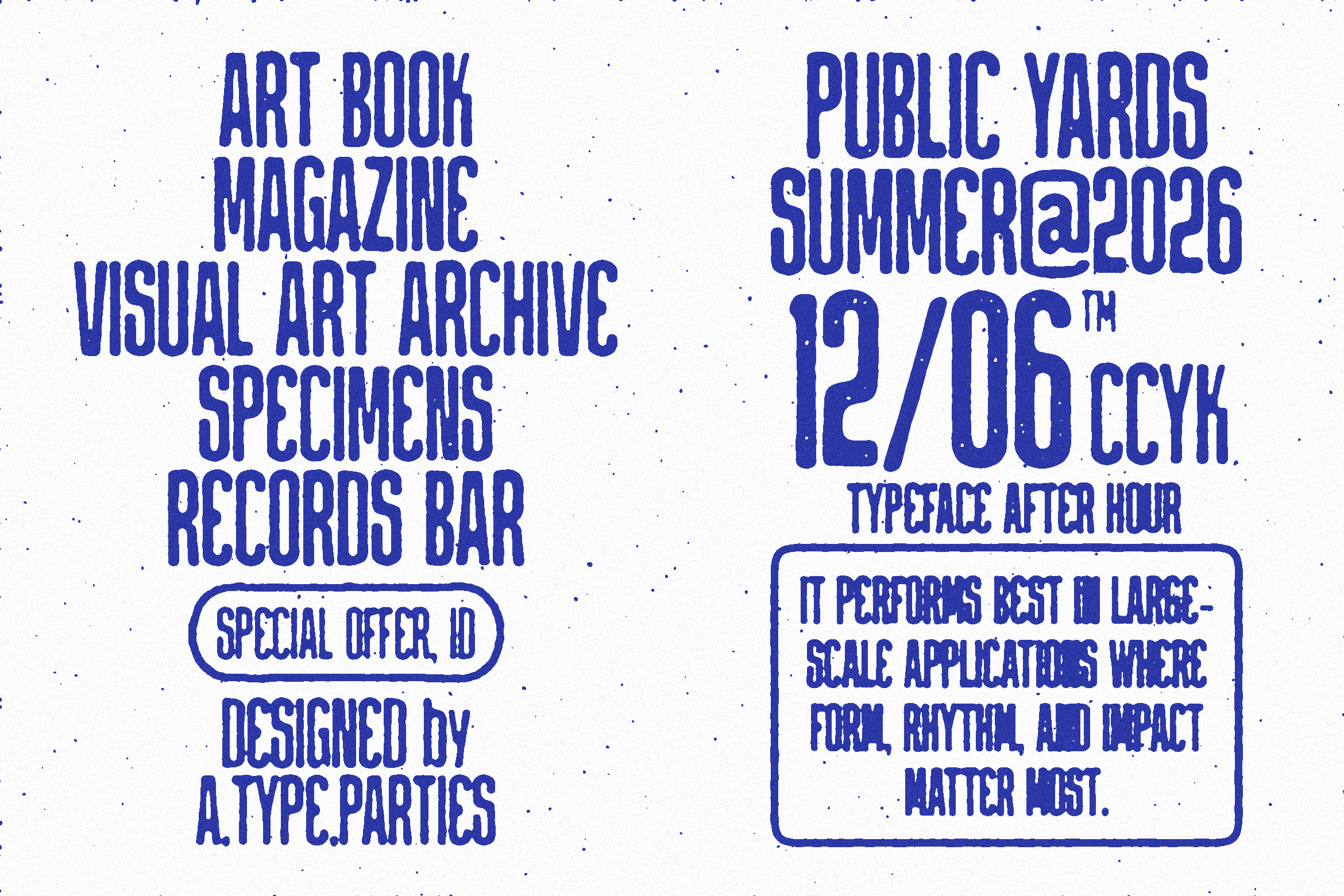 Typeface specimen with event details for Public Yards Summer 2026